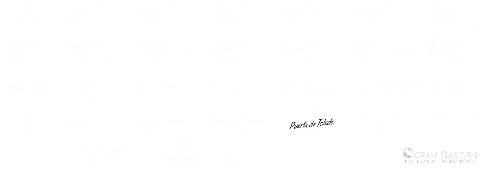 Logotipos de cadenas hoteleras y propiedades clientes de Globe